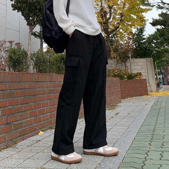 CONFIAR 男士燈芯絨羊羔毛工裝寬版抽繩長褲 TC9515