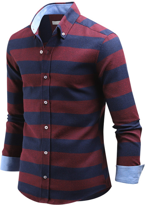 다꾸앙 남성용 긴팔 볼턴 스트라이프 기모 셔츠 C10D14_sp2350