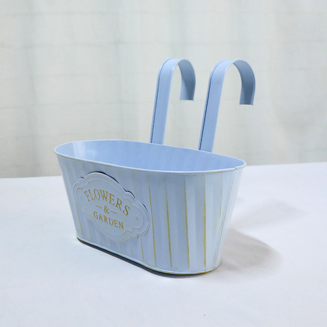 탑피아 발코니 걸이형 철제 타원 화분 더블후크 이동식, 하늘색, 1개