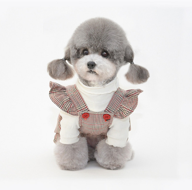 펫보스 강아지 봄 가을 멜빵 호박바지 올인원, 레드체크, 1개