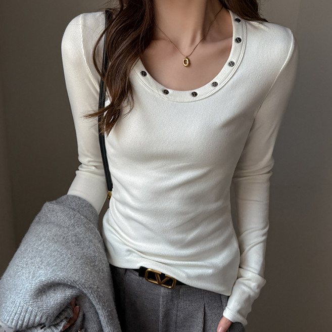 마켓에이 여성용 골지 슬림핏 라운드넥 긴팔 티셔츠 M263-A2665