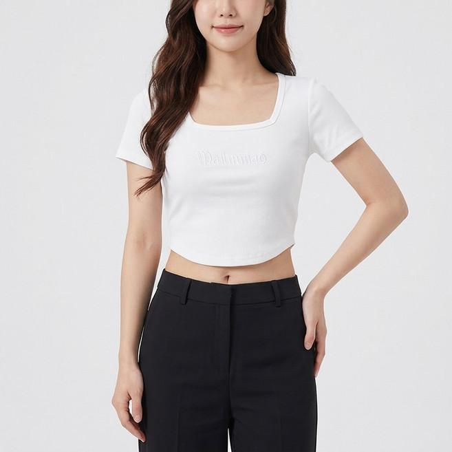 알로데 여성용 골지 레터링 크롭 반팔티