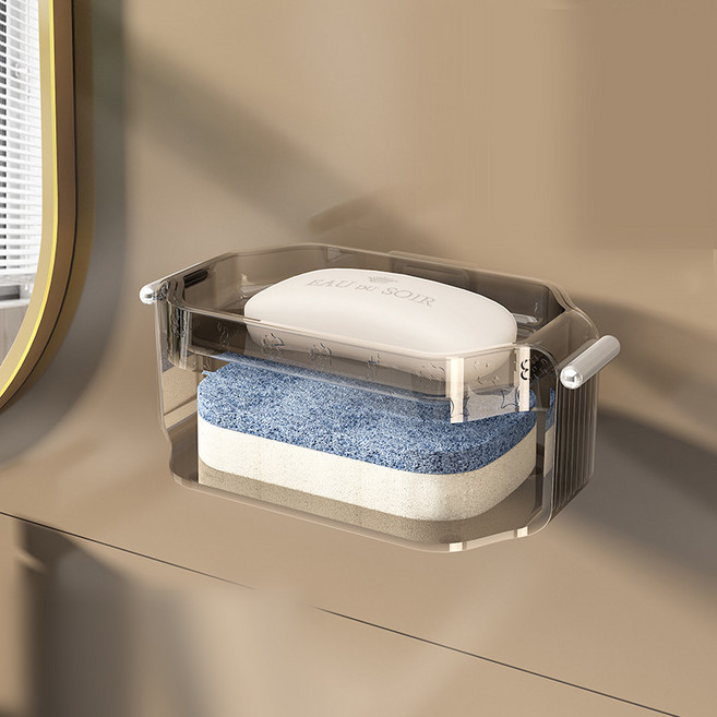 코지웰 벽걸이 이중 물빠짐 비누 거치대 부착식 비누 트레이, 그레이, 1개