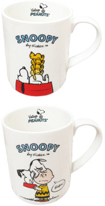Snoopy 復古馬克杯 300ml x 2入組, 史努比與兔子, 查理, 1套