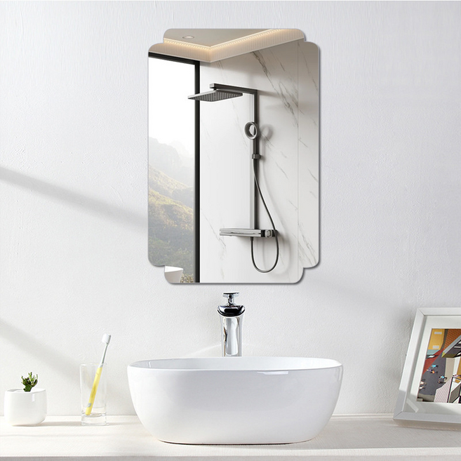 라보비아 감성 물결형 욕실 세면 인테리어 아크릴 벽거울 사각모따기형 20 x 30 cm