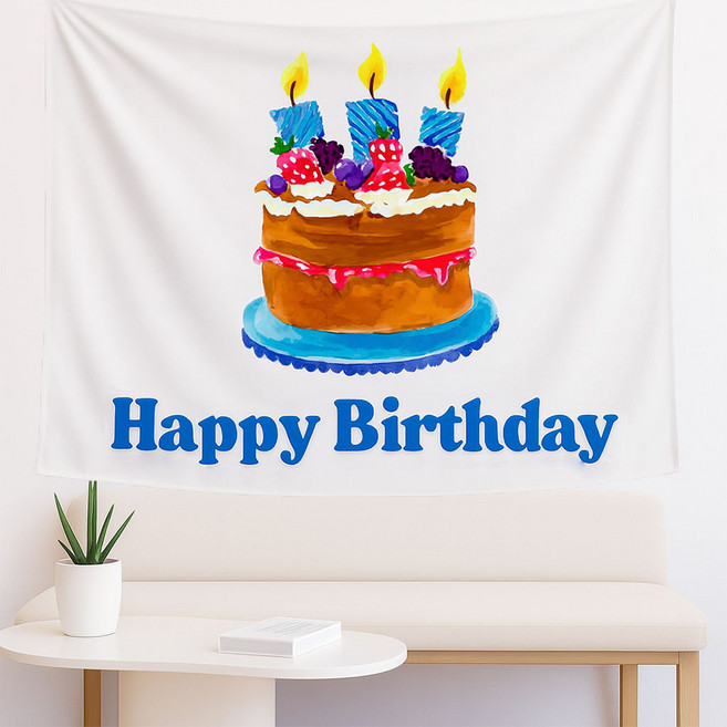 미미파티 파티 셀프 장식 플라넬 고급원단 생일 현수막, 6 블루케이크