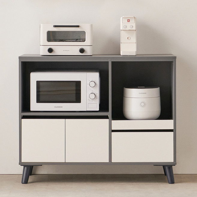 퍼니하우스 뮤아 LPM 밥솥다이 에어프라이어 오븐선반 주방수납장 전자렌지대 1000 방문설치, 그레이화이트, 2단