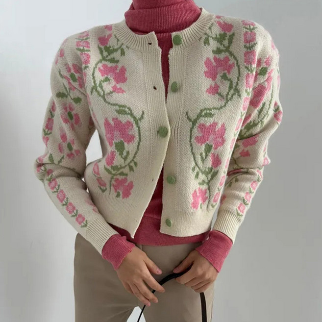 비비에모 여성용 포멜로 플로랄 라운드 가디건 10936