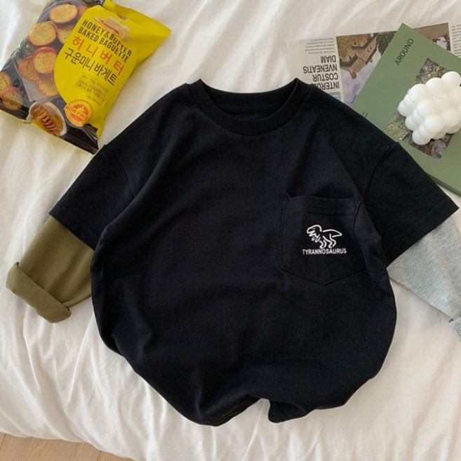 EYOUMONG 兒童寬鬆版圓領恐龍圖案層次感長袖T恤 E6S127