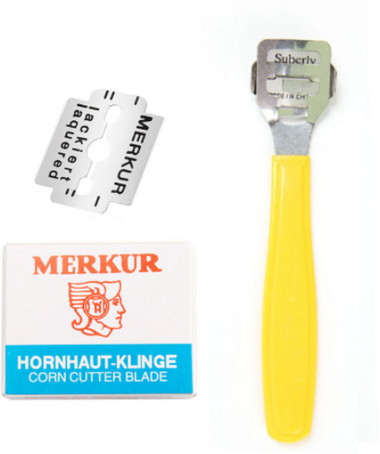 플로리빙 굳은살제거 발 각질 면도기 옐로우 + 면도날 10p 세트, 1세트