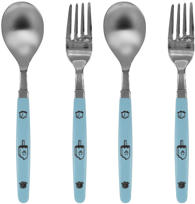 오가 유아용 도시락 친구들 수저 2p + 포크 2p 세트, 아이스블루, 수저+포크