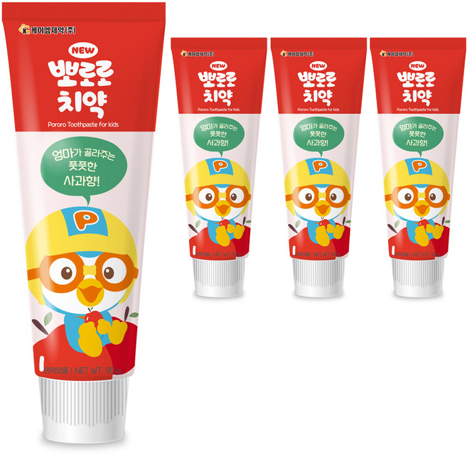 뽀로로 유아 치약 사과향, 90g, 4개