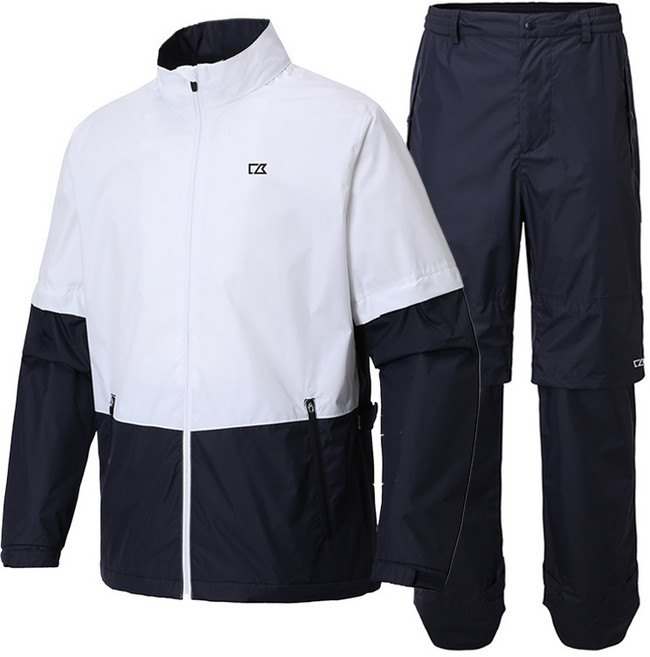 커터앤벅 남성용 배색 블럭 골프 비옷 상하의 세트, 네이비, 1세트