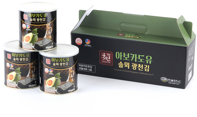 더국민 아보카도유 솔뫼 광천김 캔 3p 선물세트, 90g, 10개