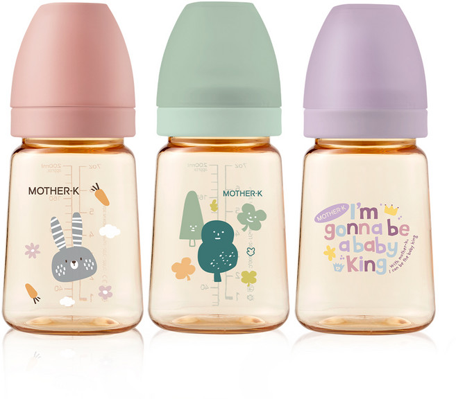 마더케이 베이직 PPSU 젖병 트리플 세트(무꼭지), 토끼블라썸 + 포레스트 + 베베라일락, 180ml, 1세트