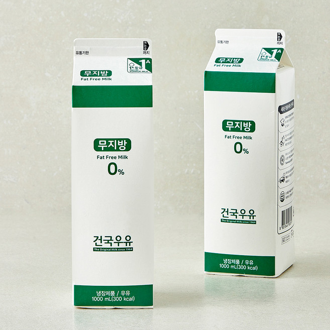 건국유업 무지방 우유 1급 A원유, 2개, 1L