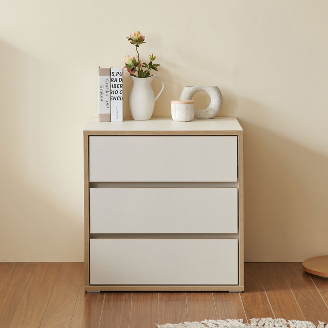 마마룸 아임 서랍장 원목발 미포함, 크림화이트, 3단