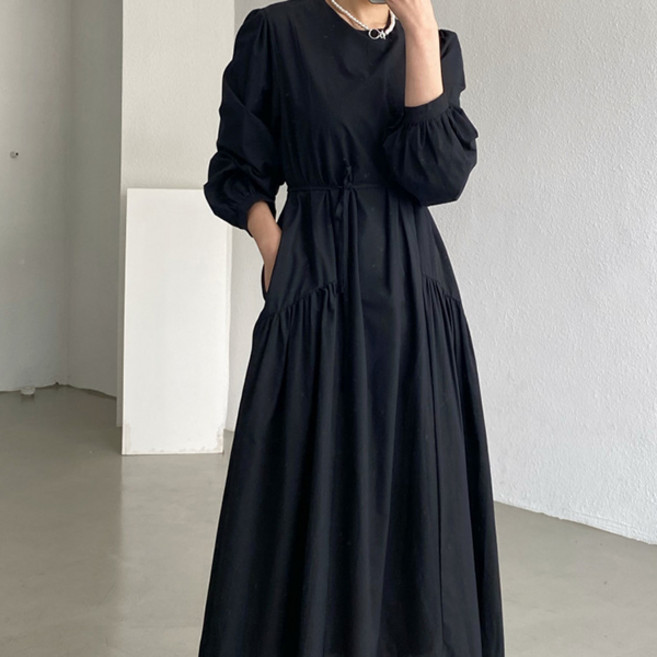 POPLARNC 女款Lunadra抓皺大尺碼長版連身裙 P26SPOPS112117, 黑色