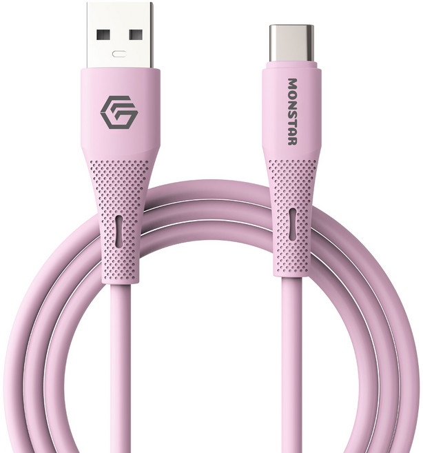 몬스타기어 A타입-C타입 휴대폰 태블릿 보조배터리 고속 충전 데이터 실리콘 케이블, 핑크, 1개, 2m