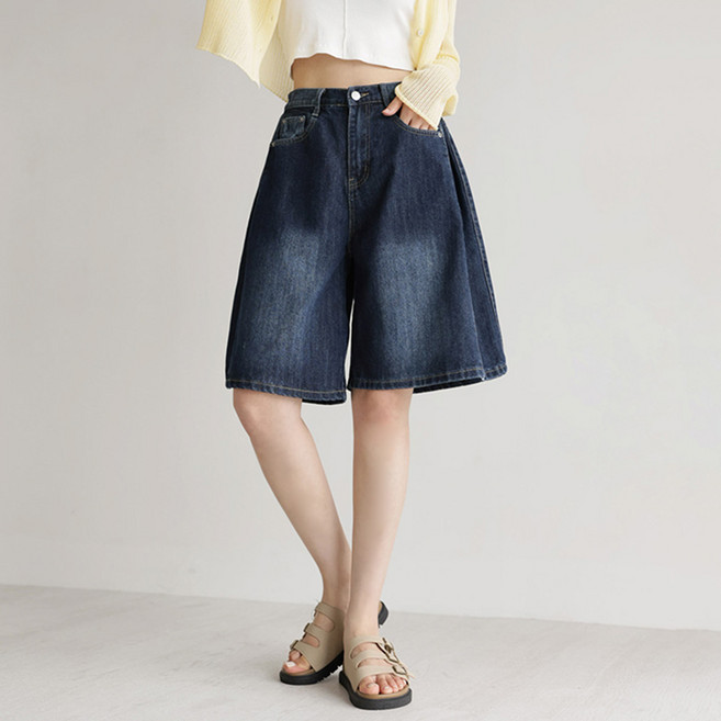 앤드스타일 여성용 썸뮤다 6탄 사이드핀턱 버뮤다 데님 5부 반바지 264649