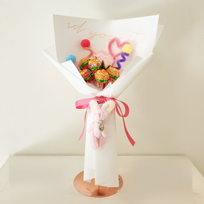 ASPASIA Toto Bunny 鑰匙圈 Chupa Chups 毛根花束, 粉紅色