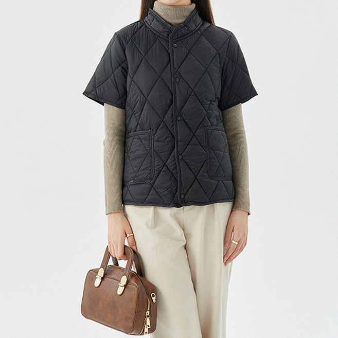 Chichills 女款大尺碼皇冠領絎縫輕量鋪棉夾克外套 10588