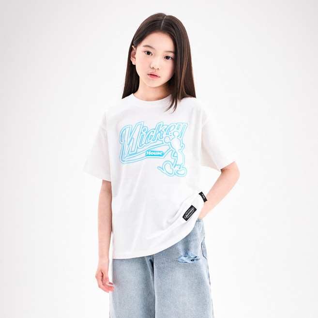 젤리스튜디오 아동용 통기성 디즈니 미키 마우스 네온 포인트 루즈핏 티셔츠