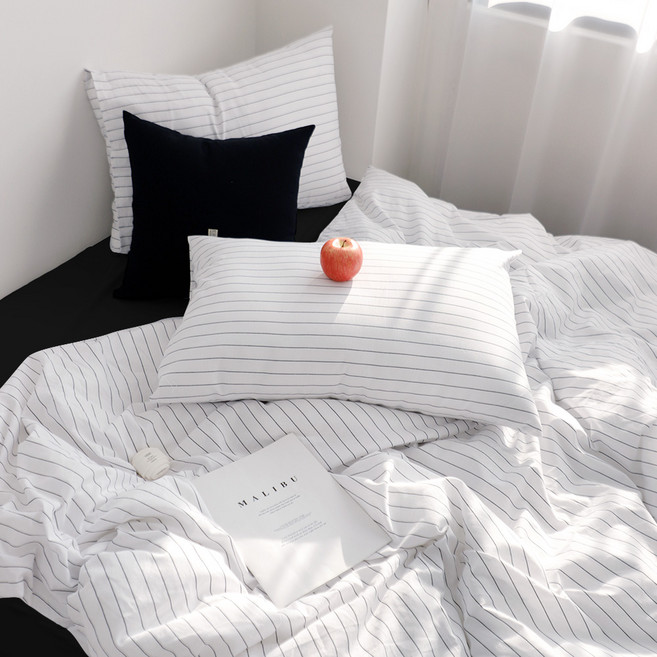 까사베르데 아이리 스트라이프 순면 사계절 이불커버, 블랙