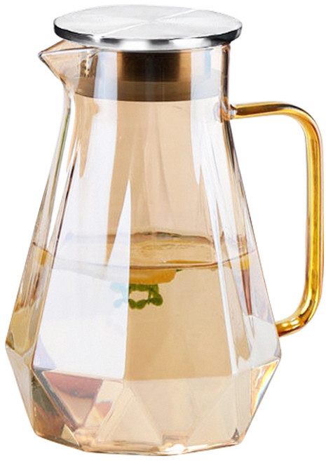 日本 FOREVER 耐熱玻璃時尚鑽石紋玫瑰金不鏽鋼蓋把手水壺1500ML, 1.5L, 玫瑰金, 1個