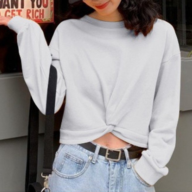 알로데 여성용 솔리드 꼬임 크롭 맨투맨