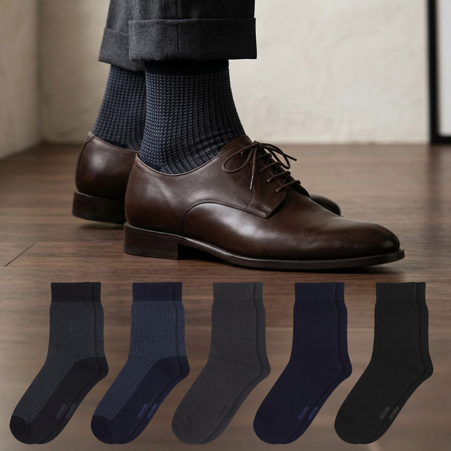 레노마 남성용 쿨코튼 정장 중목 양말 5켤레 세트