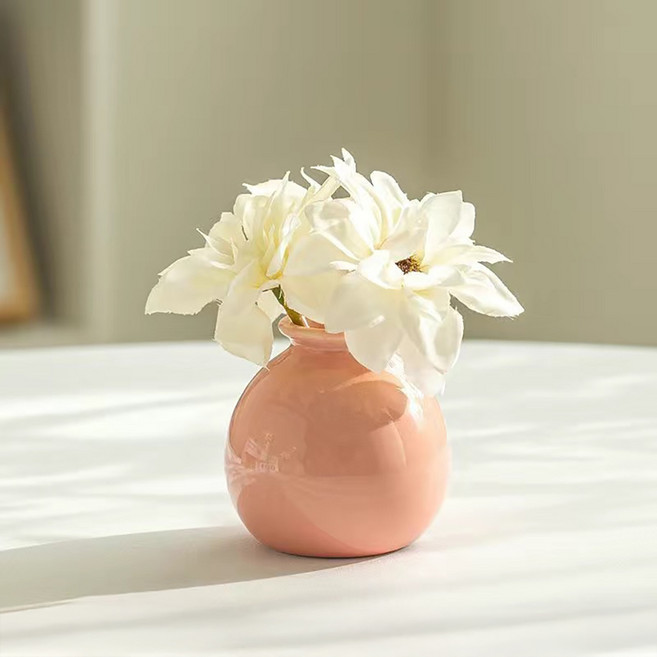 알럽홈 조화 미니 라운드 세라믹 화병 세트 L261-0080P, 핑크, 1세트