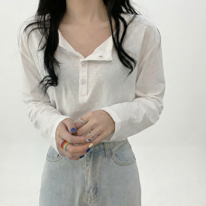 Paradiso 女款基本款亨利領修身寬鬆長袖T恤