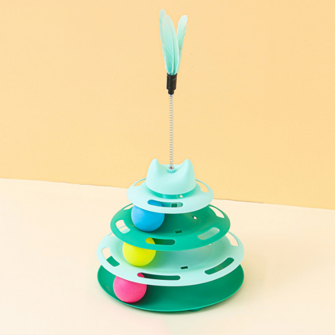 데이소이 회전식 트랙 볼 고양이 장난감 + 깃털 세트, 03 그린, 1세트