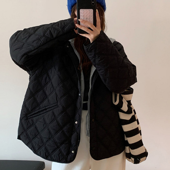 더플로우커머스 여성용 겨울 데일리 레이어드 후드 경량 패딩 자켓