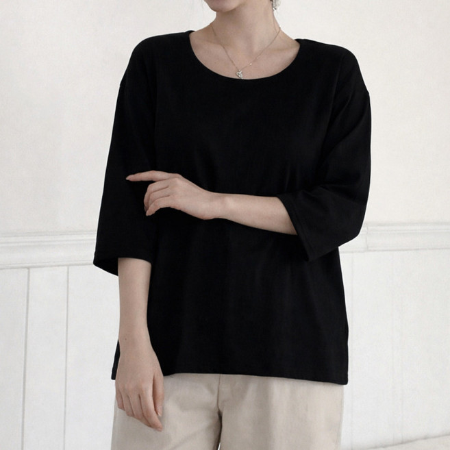 Lalaon 女款日常U領八分袖竹節棉T恤 26TSP3703