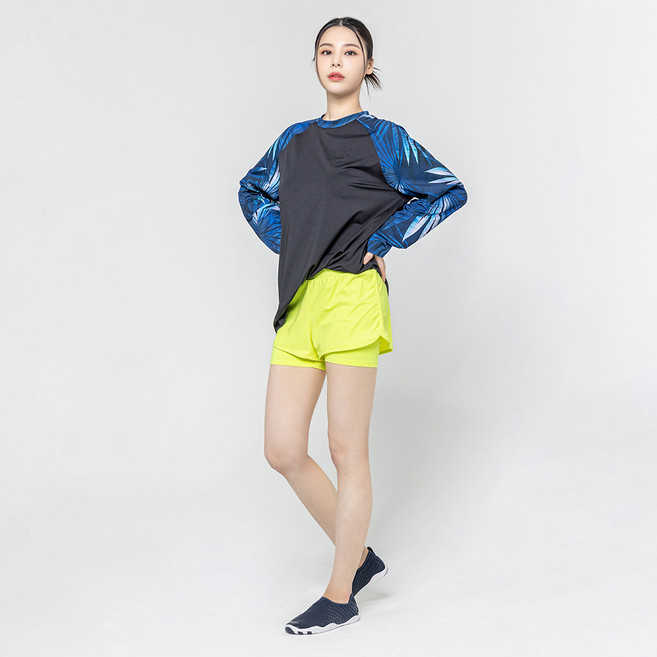 에이치머스 여성용 엘루이 래쉬가드 + 레깅스 숏 팬츠 상하의 세트