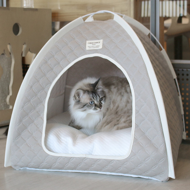 초코펫하우스 고양이 아이스 쿨링 얼음 숨숨집, 베이지(숨숨집), 랜덤발송(폴대), 1개