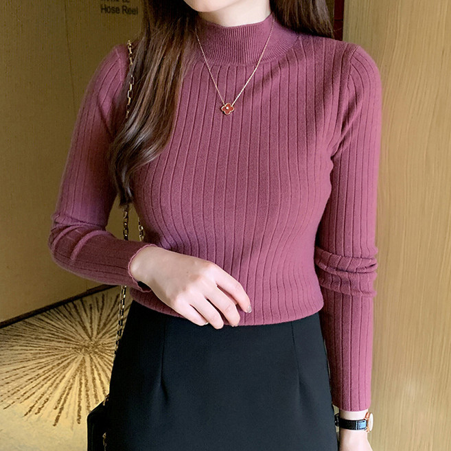 Elsso 女款半高領日常基本款修身羅紋針織衫 2件組