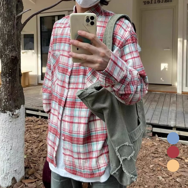 Elso 男女通用寬鬆版換季格紋襯衫