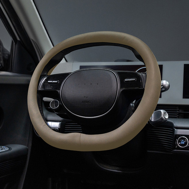 벤딕트 차량용 실리콘 핸들 커버 타공 더블 D컷 순정형, 올리브브라운