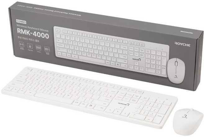 로이체 풀배열 저소음 인체공학 무선 키보드 마우스 세트, RMK-4000, 크림 화이트, 일반형