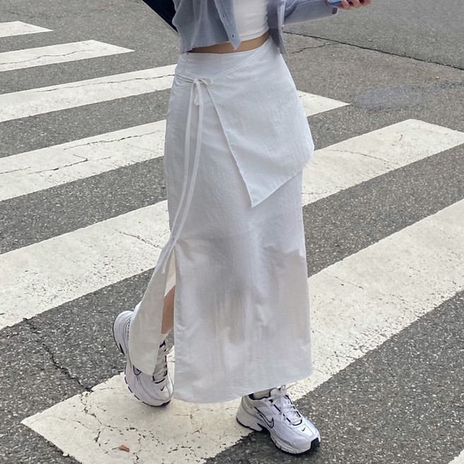 타니즈 에이덴 레이어드 리본 나일론 랩스커트