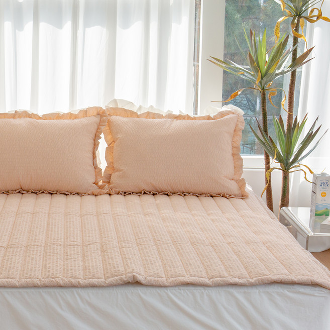 그래이불 나폴나폴 프렌치 프릴 시어서커 여름 침대패드, 베이지