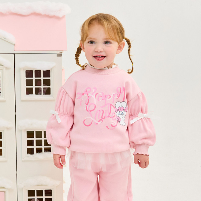 New Kids On Esther Bunny Little 兒童款快樂蝴蝶結貂皮絨內刷毛大學T恤