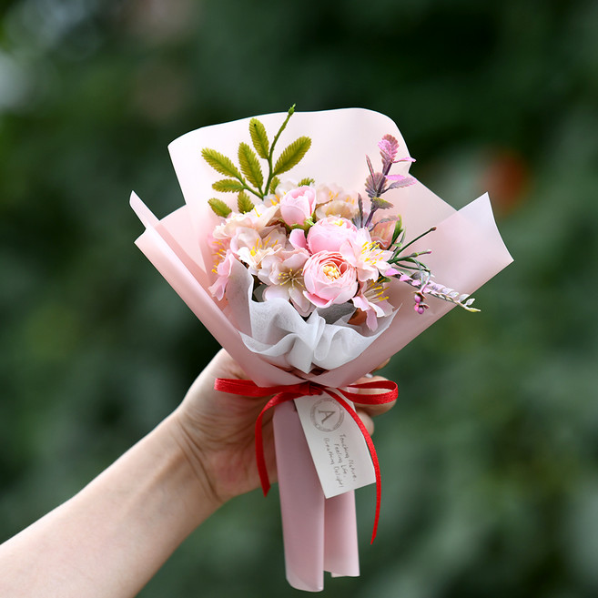 아스파시아 납골당 성묘 블로썸 라넌 미니 조화 꽃다발, 핑크, 1개