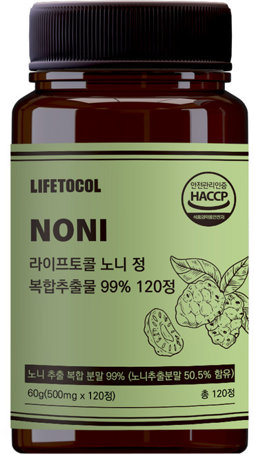 라이프토콜 노니 정 복합추출물 99% 120정, 60g, 1개