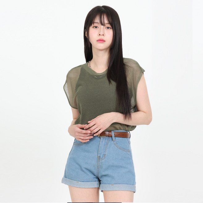 Elsso 女款夏季百搭網眼針織短袖T恤