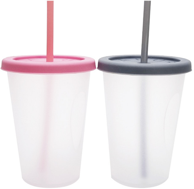 아가프라 심쿵빨대컵 2p 세트, 400ml, 1세트, 그레이 + 핑크