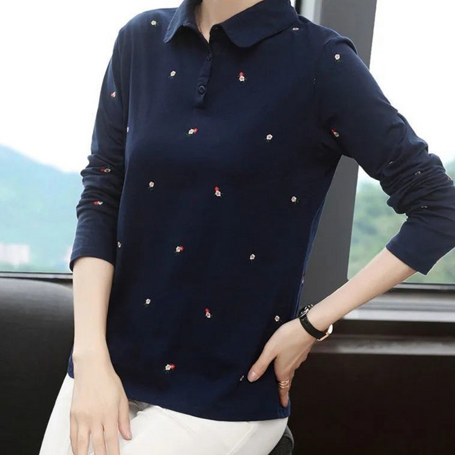Goodif 女款彩色刺繡Polo長袖T恤